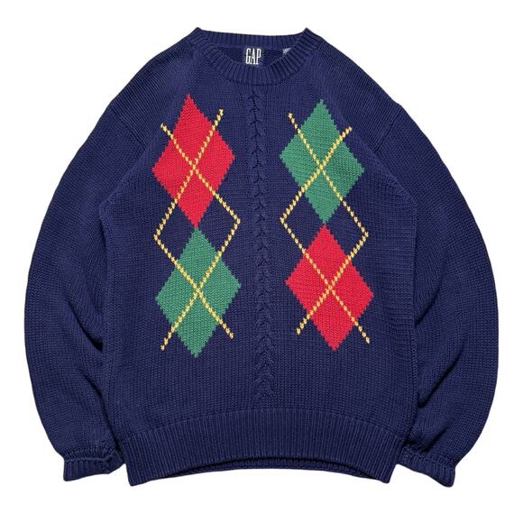 Vintage 90s Gap Argyle Pullover Knit Sweater Prep Casual School Mens S - Picture 1 of 6
